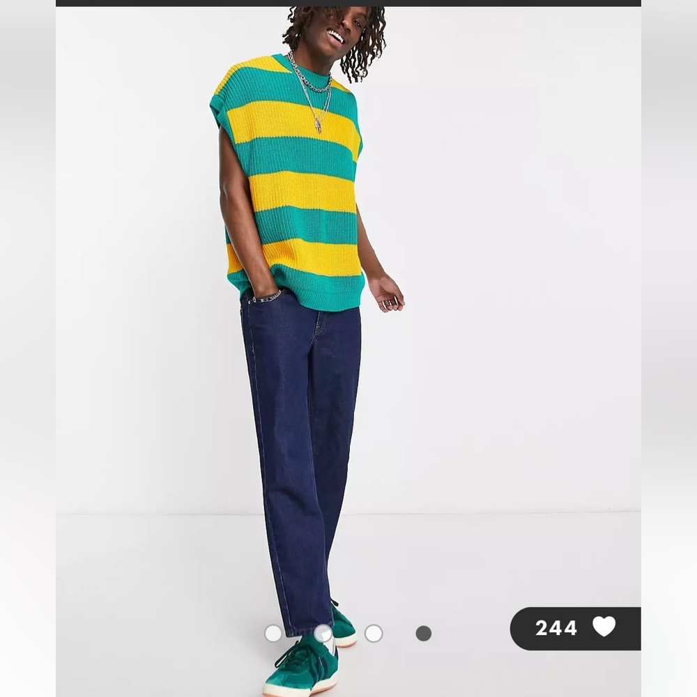 ASOS DESIGN knit fisherman rib tank in green stripes L - Picture 7 of 8
